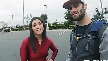 Chick in tight race suit picks up random cock for fun