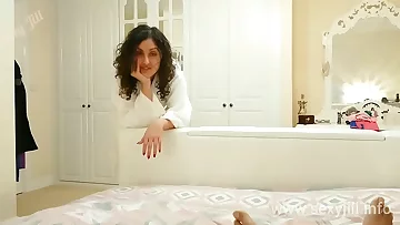 Bratty sister catches brother masturbating, fucks and gets cumshot on tits POV Indian