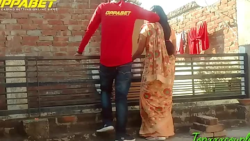 Seduced the beautiful wife of the neighbor standing on the terrace and then gave a painful fuck.