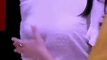 (Edit zoom slow motion) Indian actress Kajal Aggarwal hot bouncing boobs pressed by Elli AvrRam in Paris Paris   Shibani Dandekar big bending cleavage