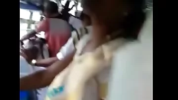 Girl showing her navel in bus part 2